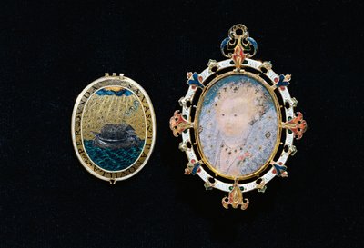 Das Heneage-Juwel oder Armada-Juwel, Miniatur von Königin Elizabeth I. in einem juwelenbesetzten Gehäuse, ca. 1595 von Nicholas Hilliard